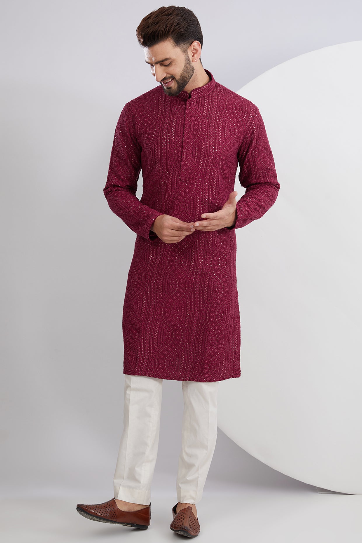 Maroon Embroidered Kurta