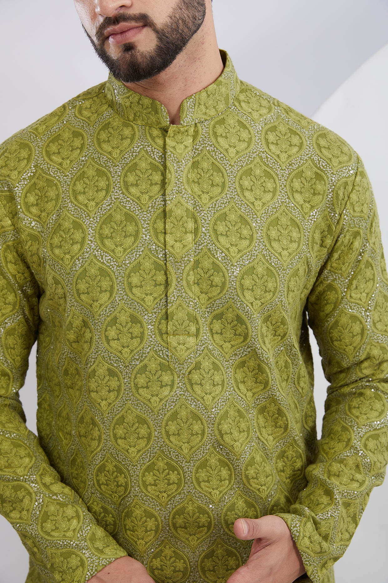 Mehndi Green Embroidered Kurta