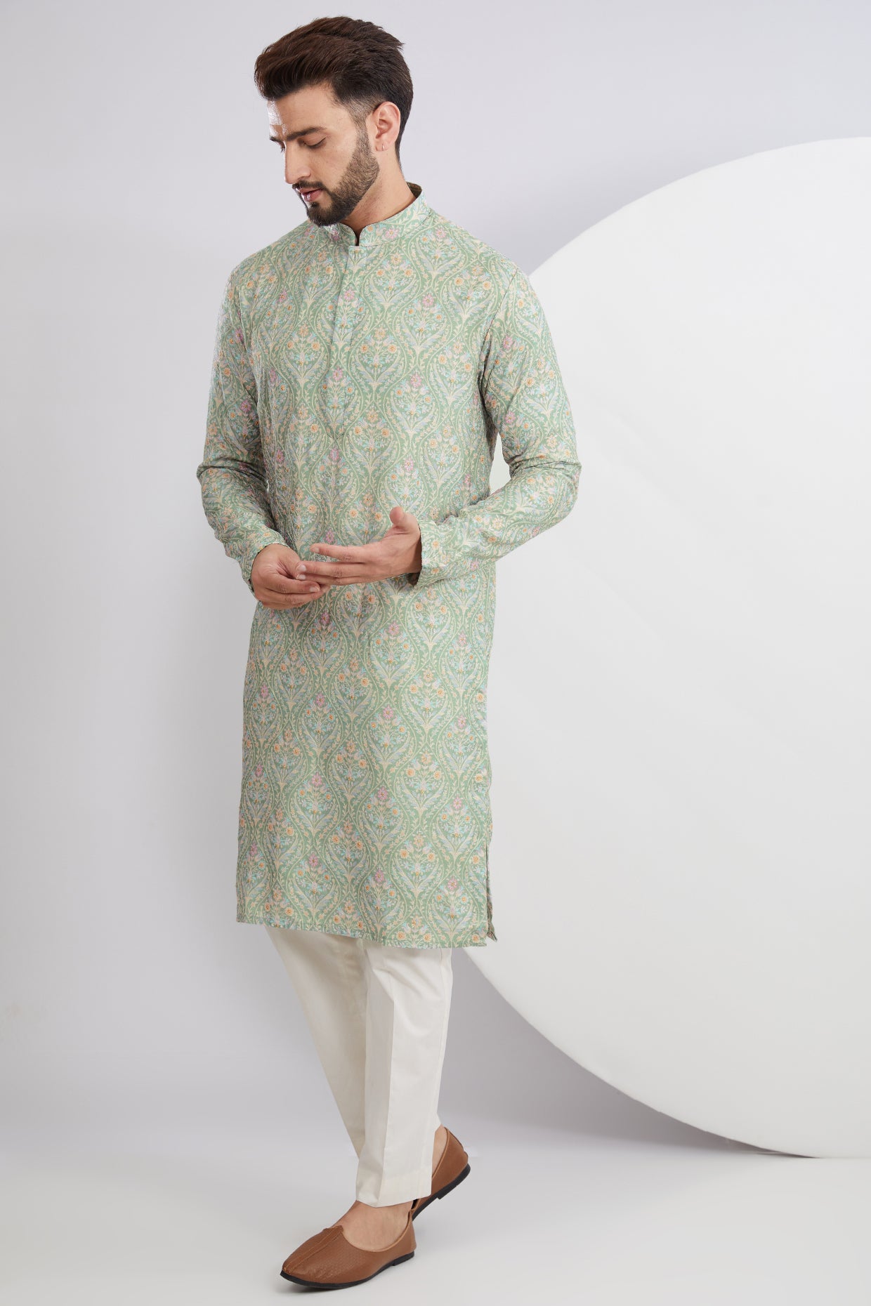 Pastel Green Multi Embroidered Kurta