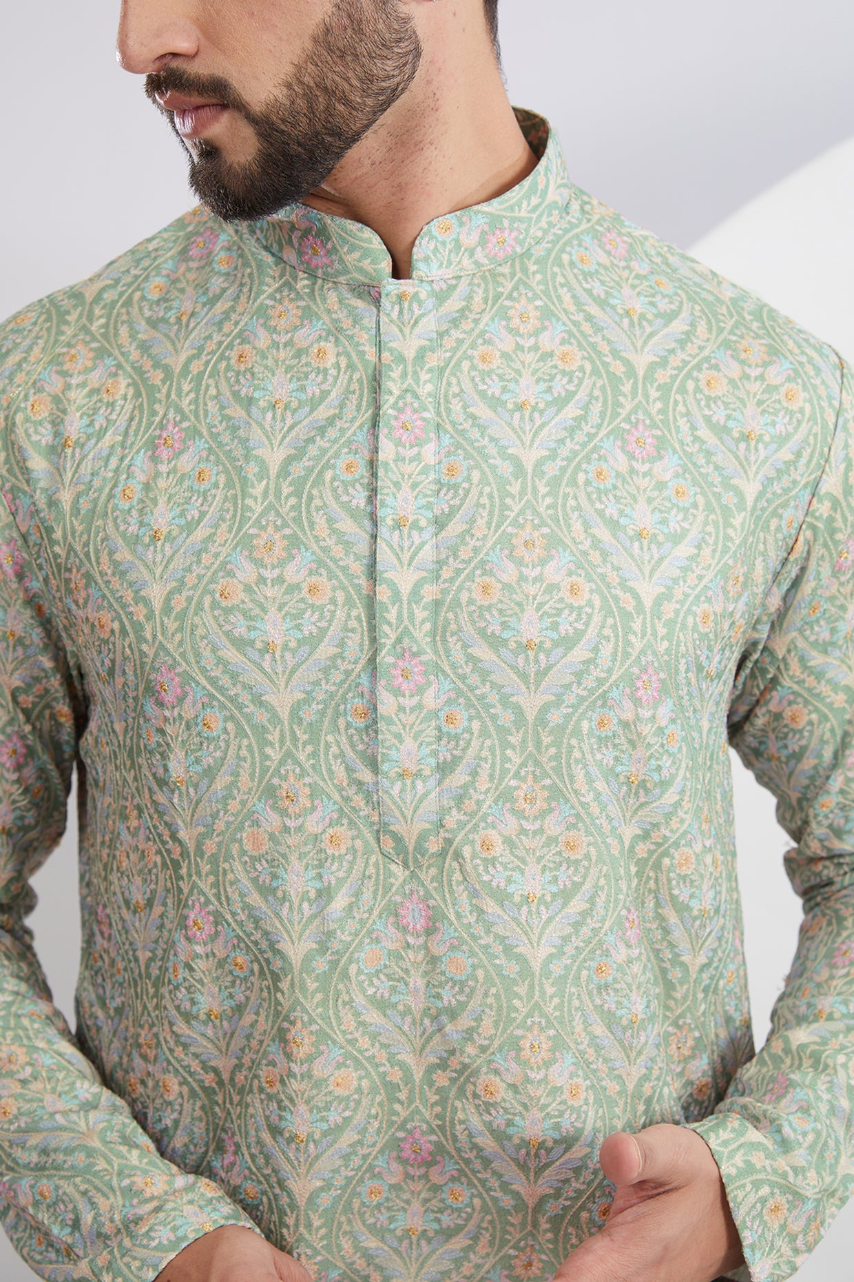 Pastel Green Multi Embroidered Kurta
