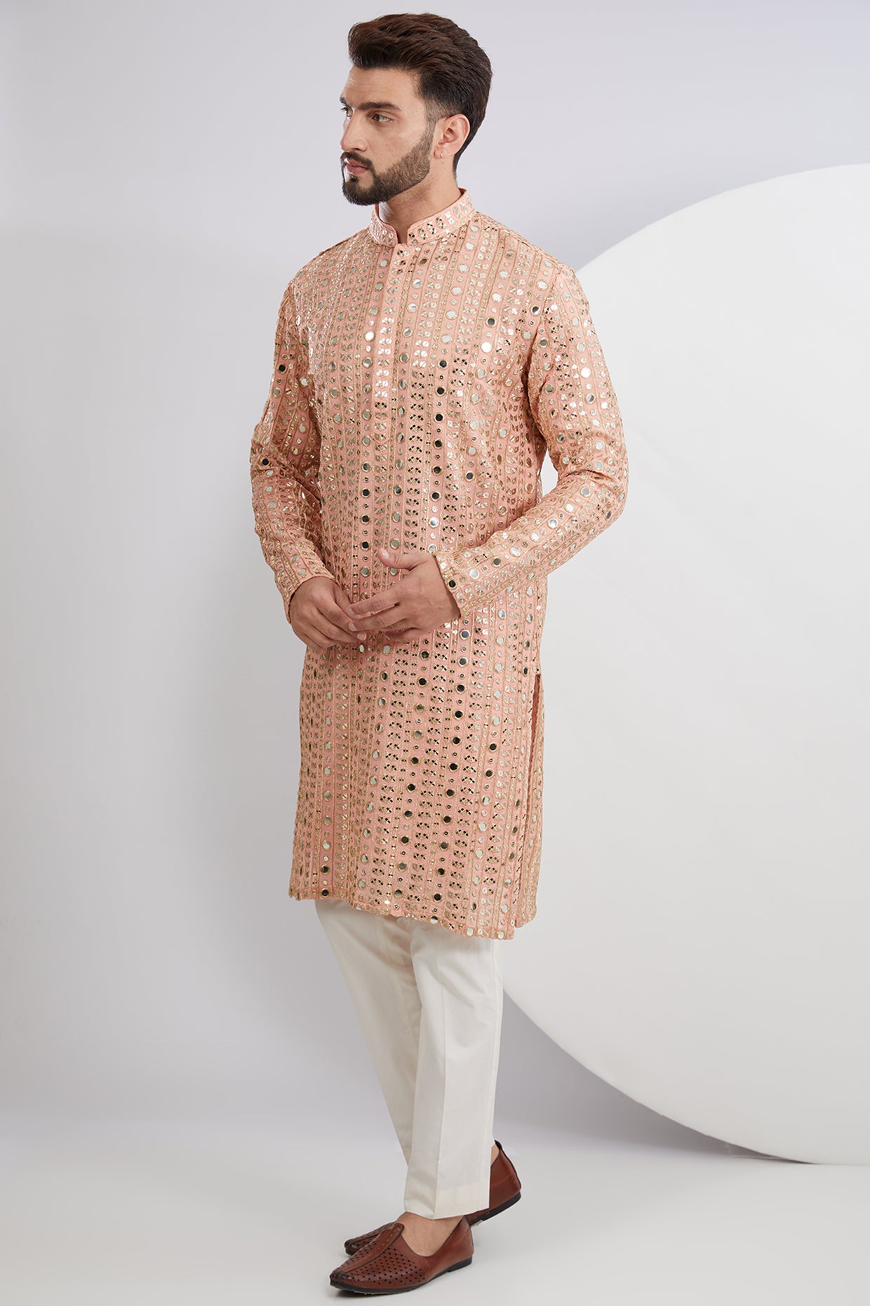 Peach Mirrorwork Kurta