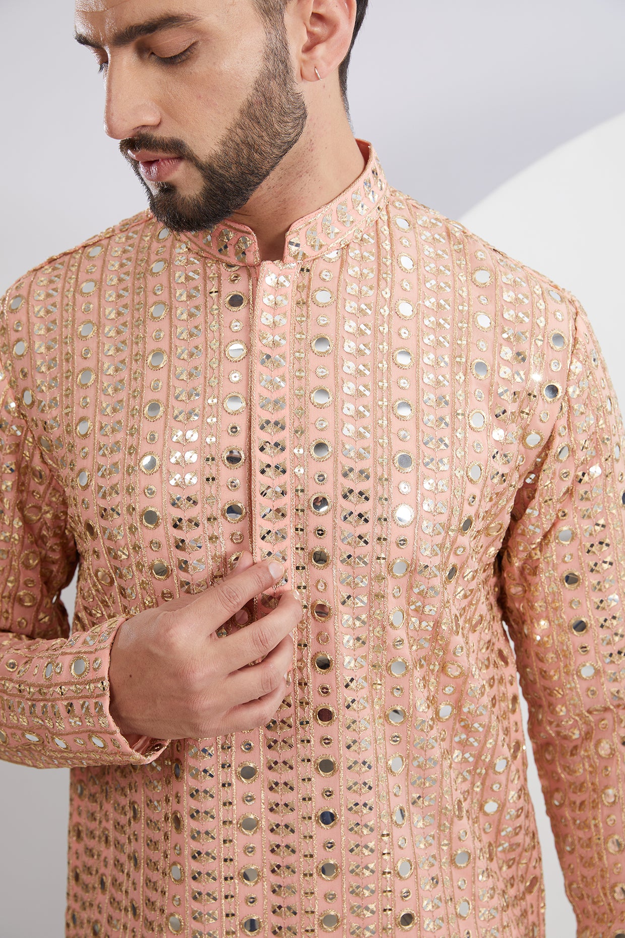 Peach Mirrorwork Kurta