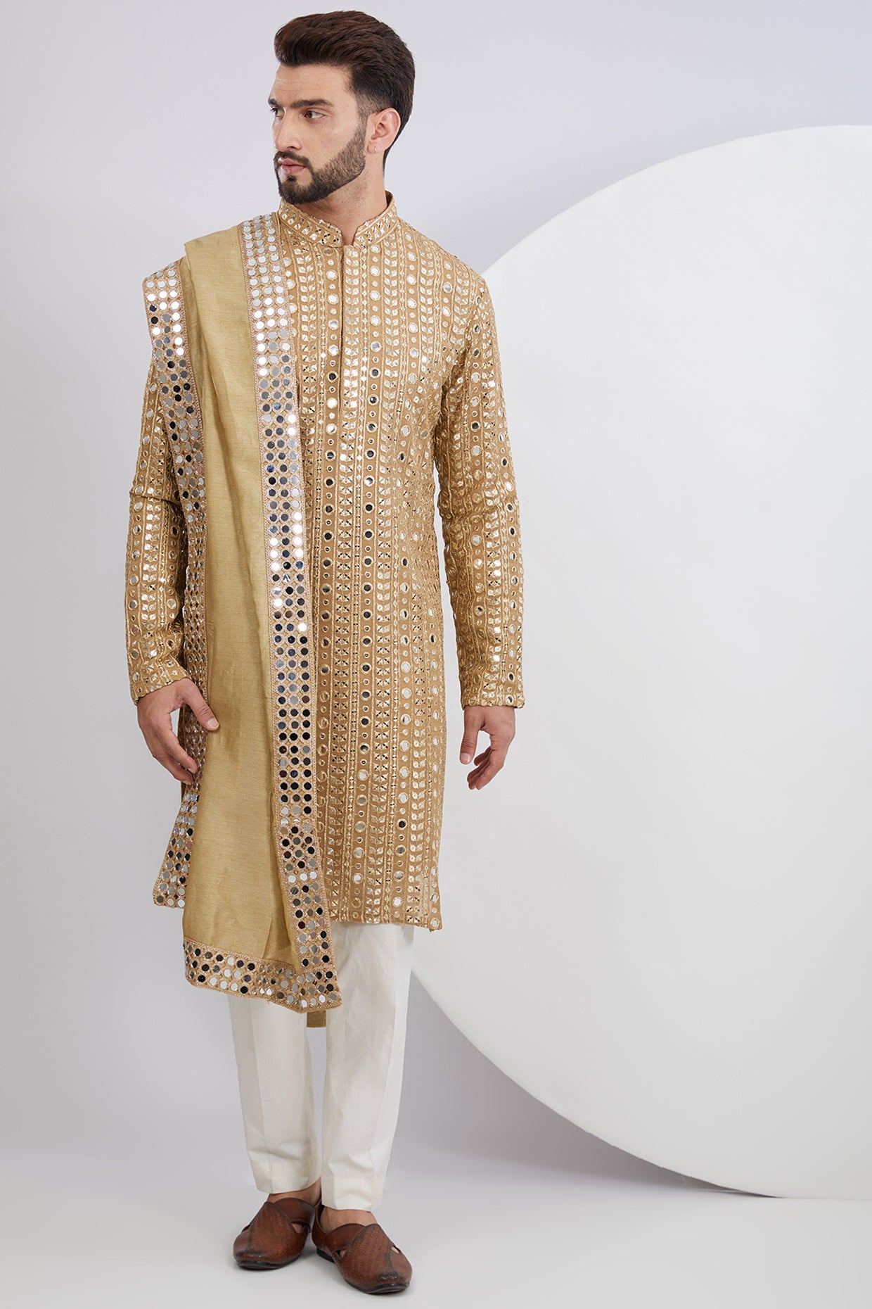Copper Mirror work Kurta paired with Mirrorwork stole