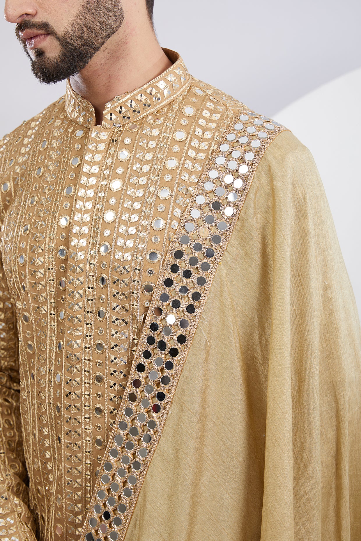 Copper Mirror work Kurta paired with Mirrorwork stole