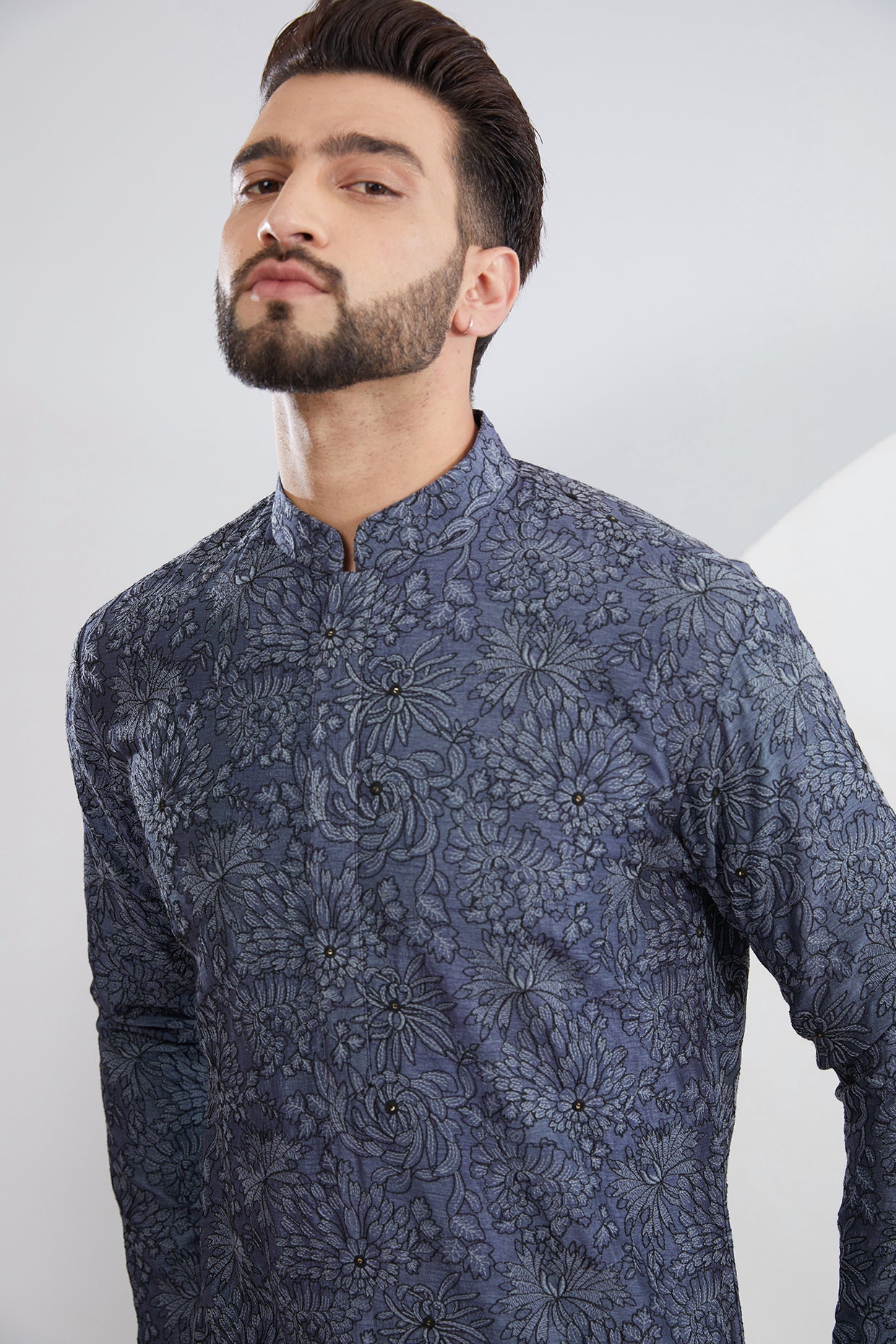 Denim Blue Floral Embroidered Kurta