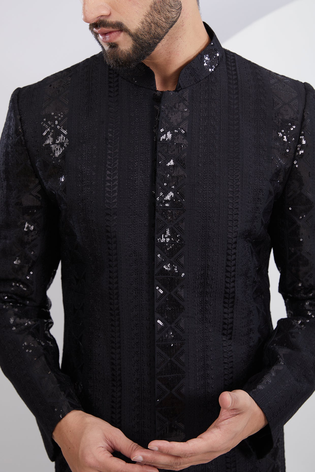 Signature Black Embroidered Sherwani with Intricate Sequins