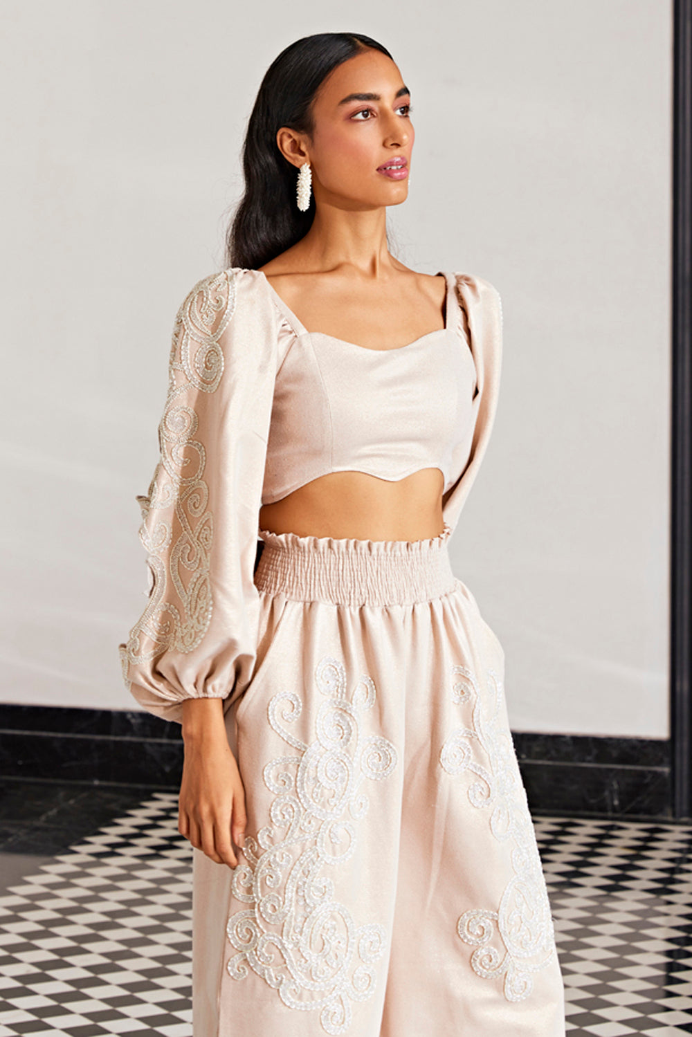 EMBELLISHED CO-ORD SET WITH SLEEVE CUTOUT