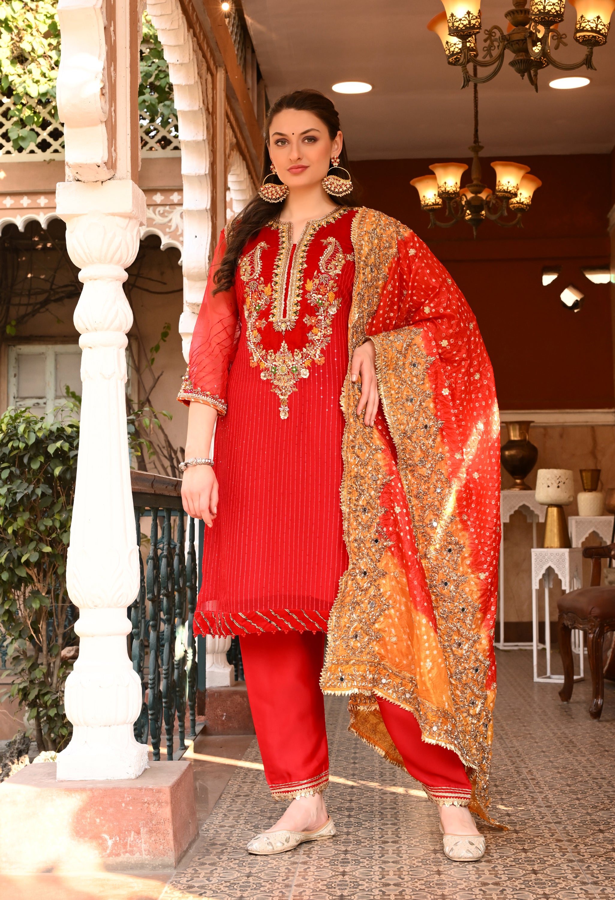 Red Gota Kurta Set
