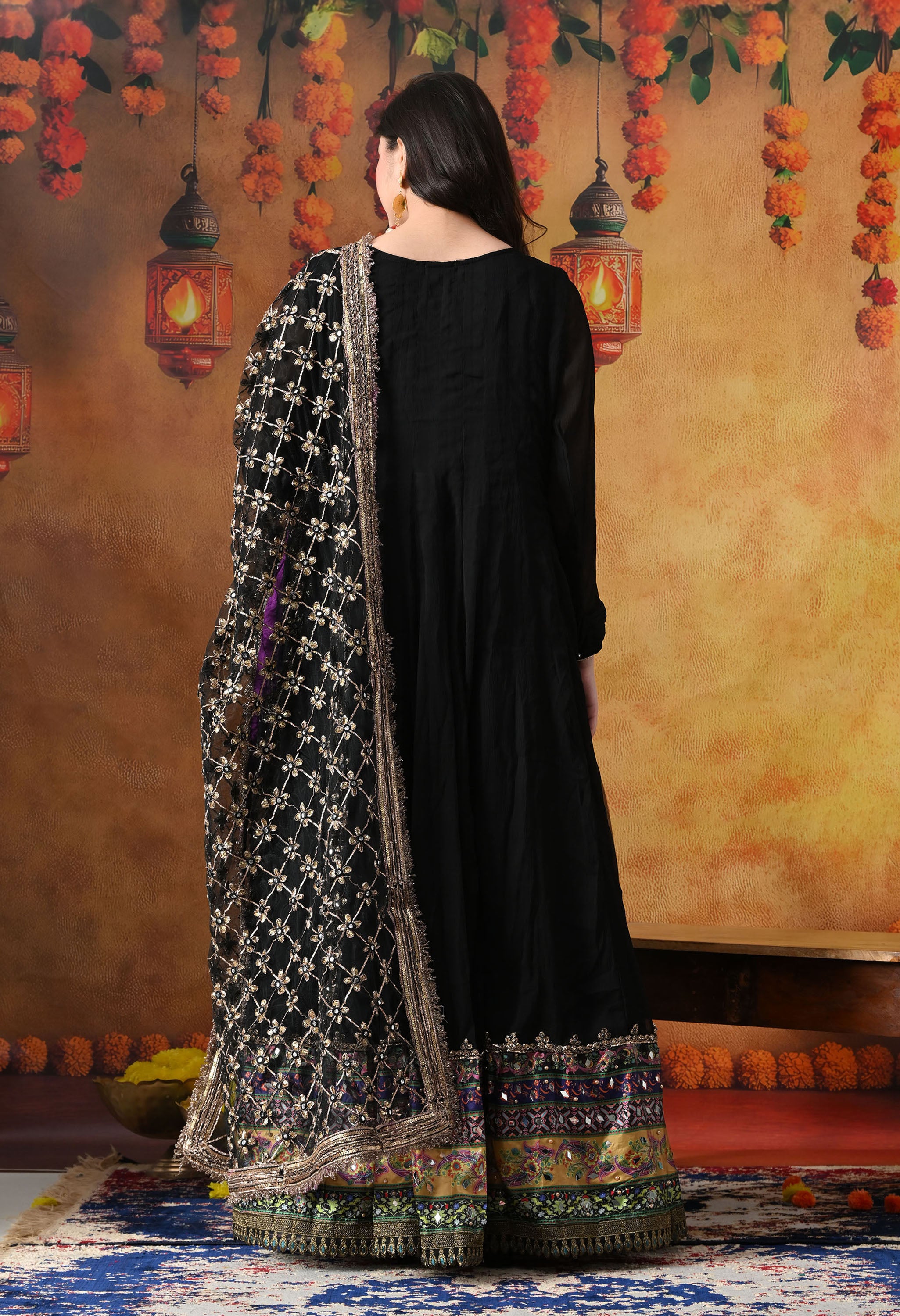 Black Chiffon Anarkali Set