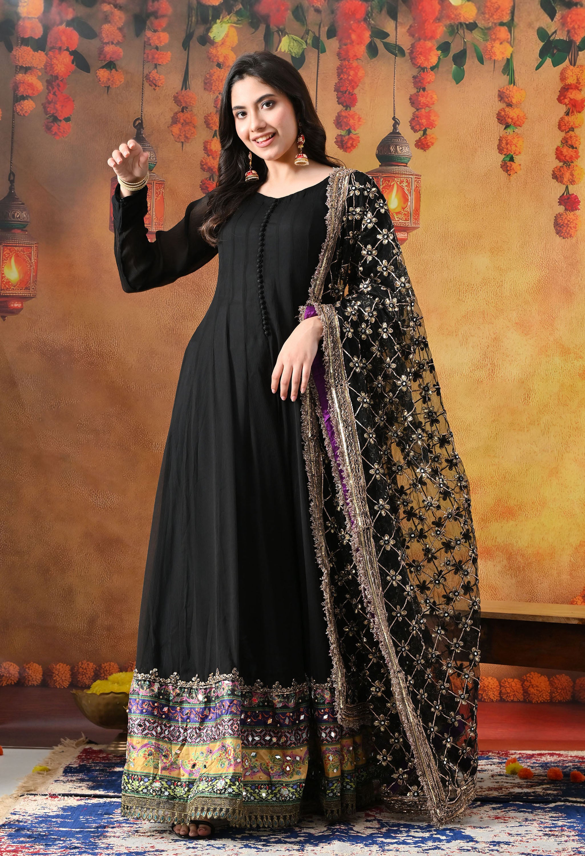 Black Chiffon Anarkali Set