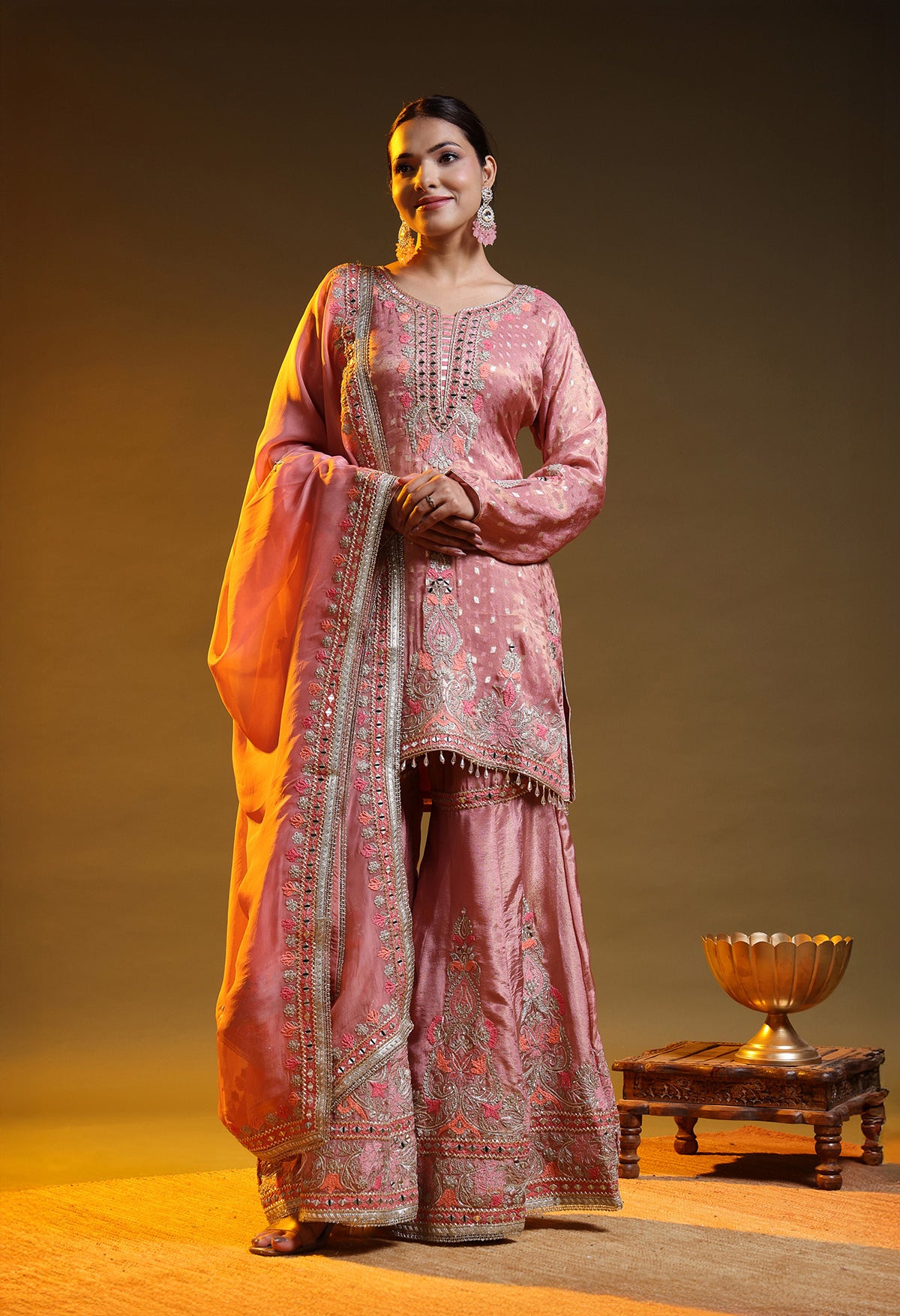 Peach Sharara Set