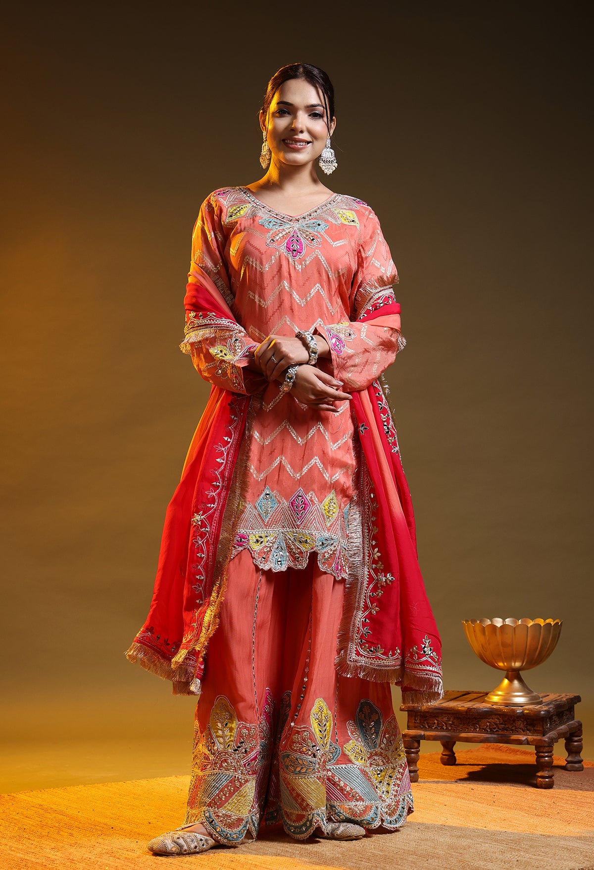 Red Sharara Set