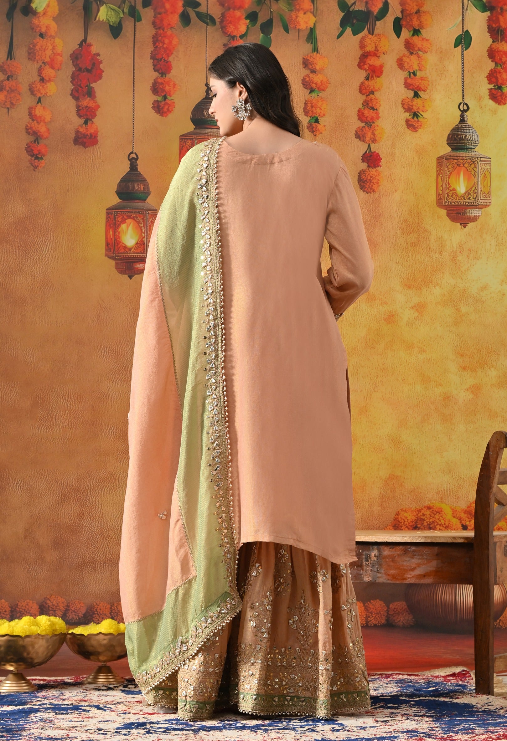 Peach Gharara Set