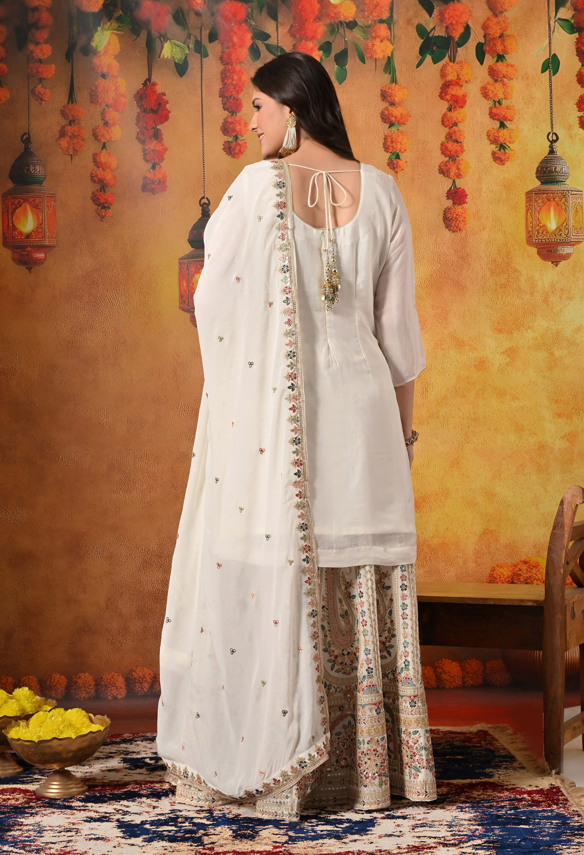 Golden Cream Lehenga Set