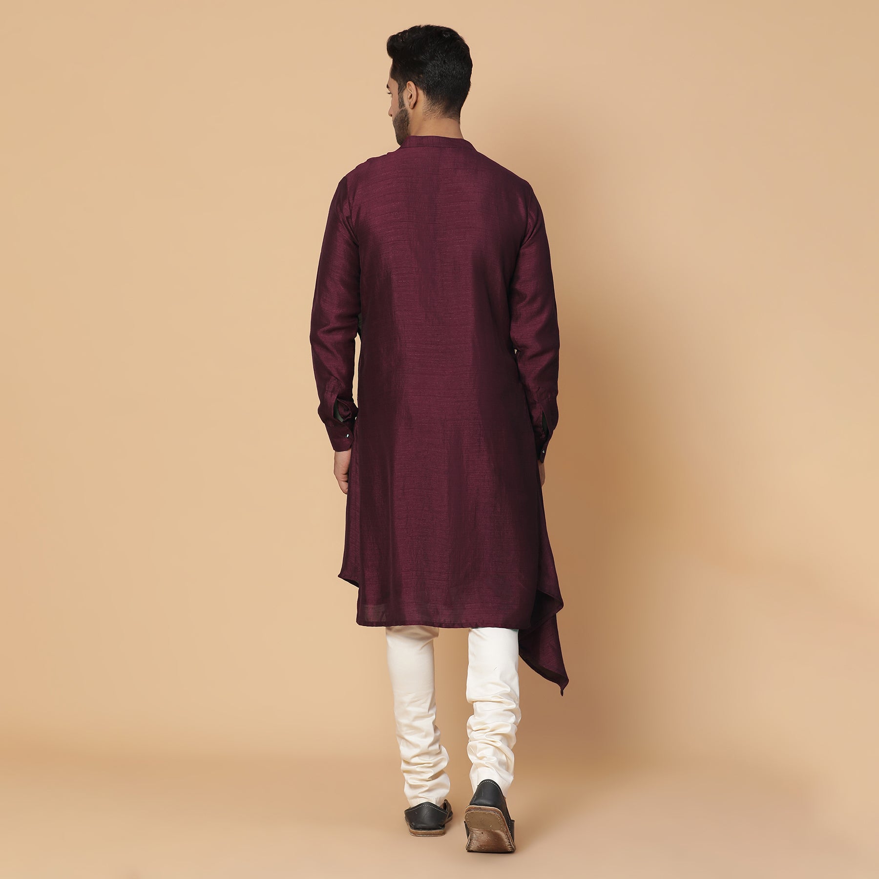 Maroon Cowl Neck Silk Kurta Set