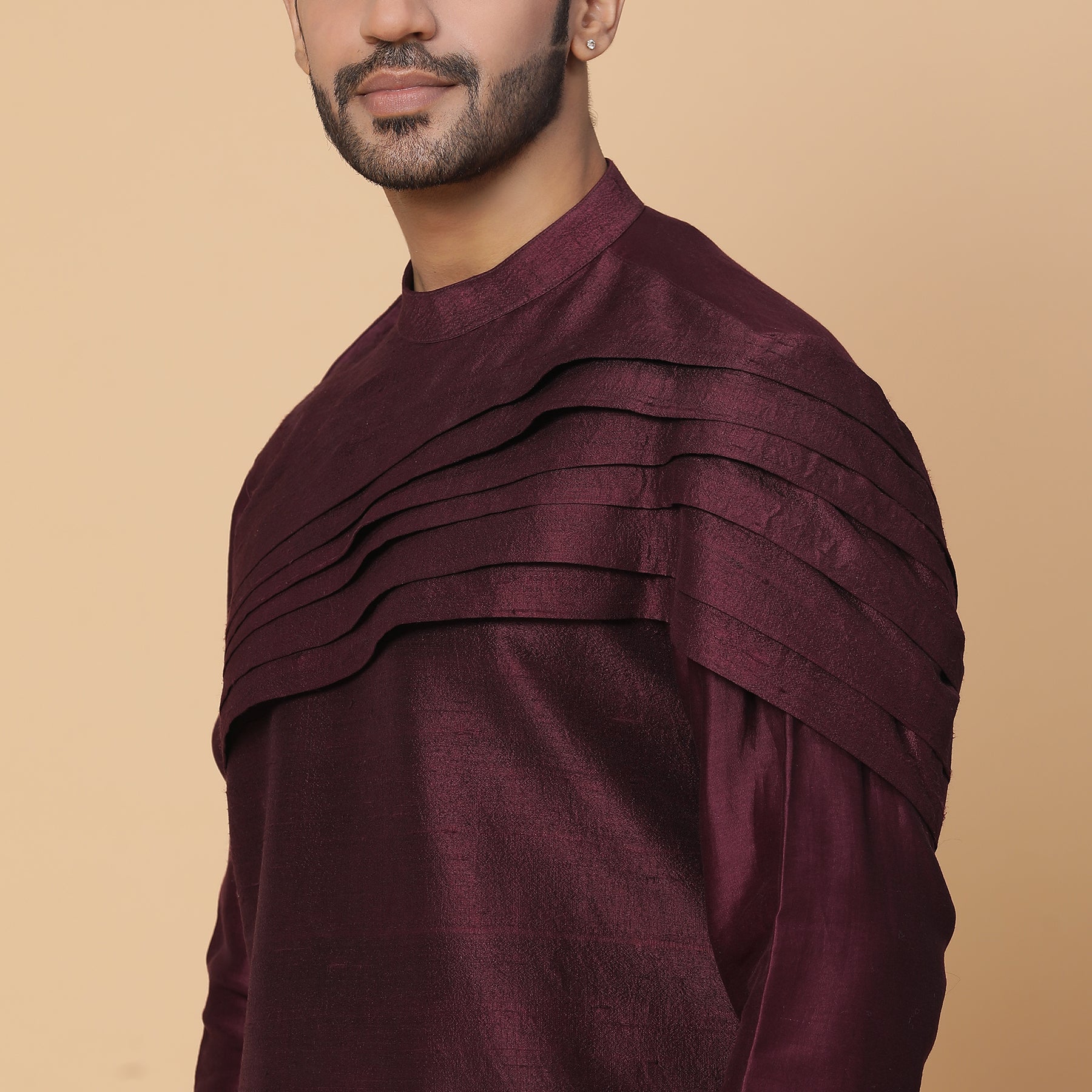 Maroon Shoulder Pleated Kurta Set