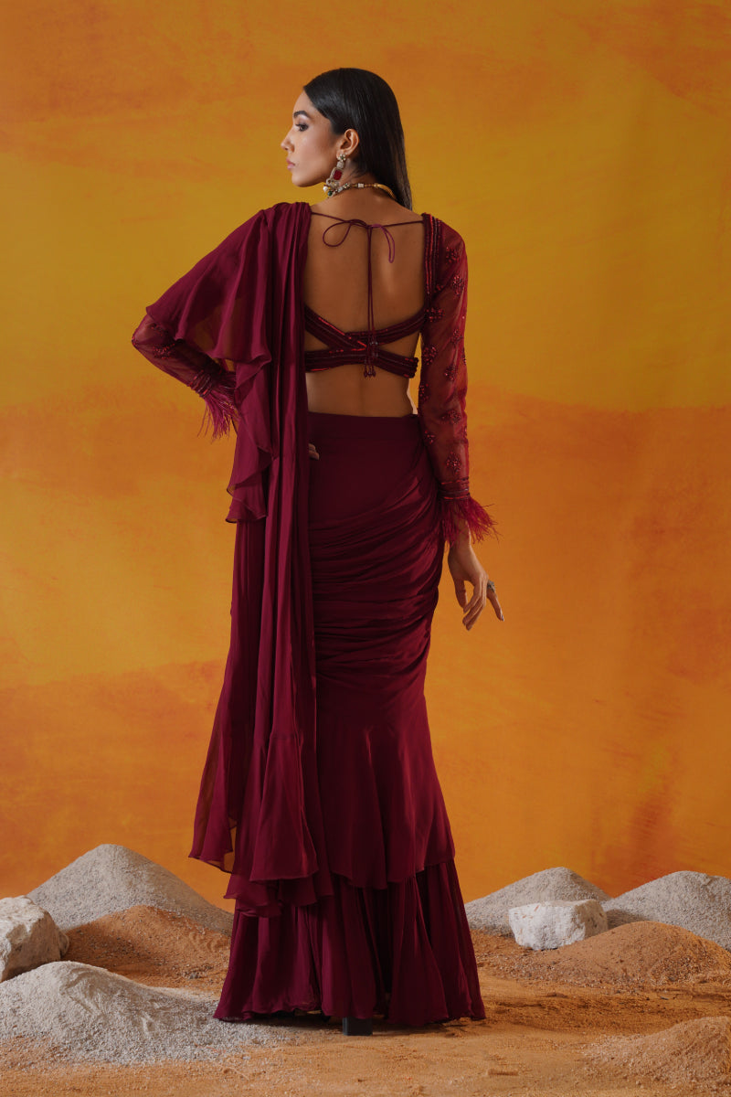 Maroon Georgette Saree Set