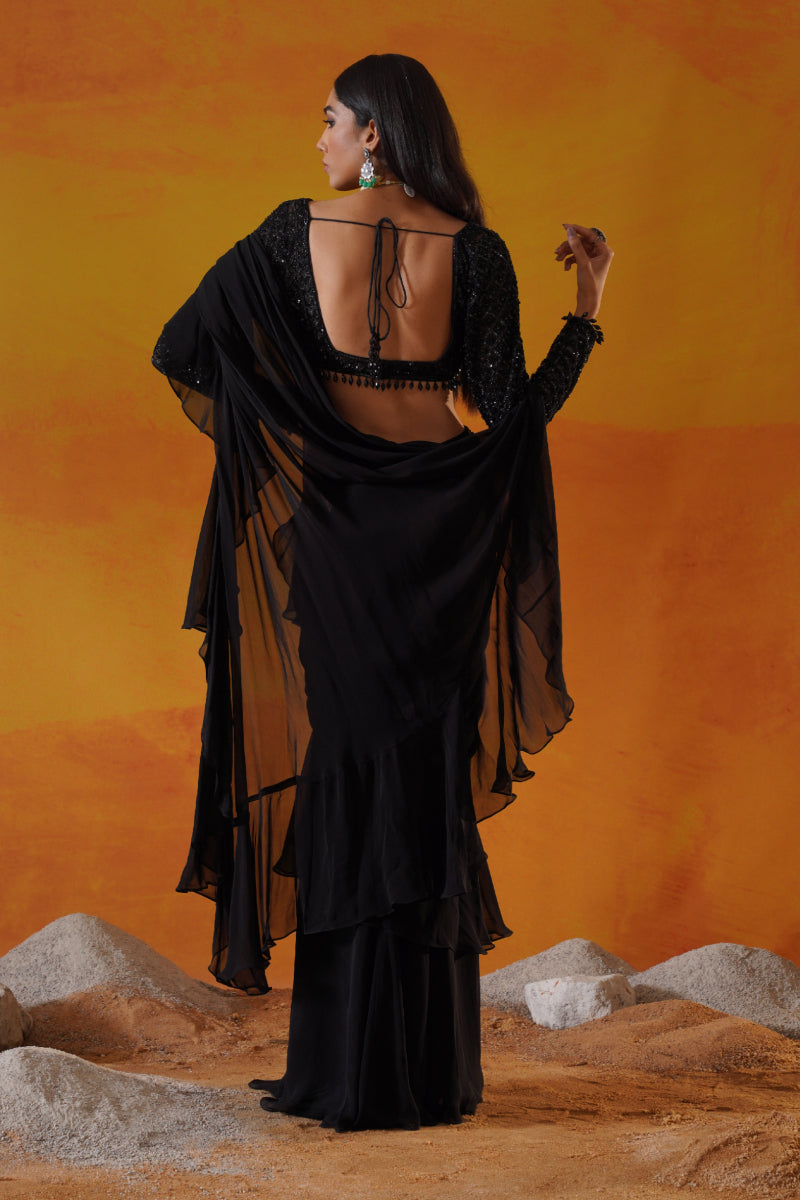 Black Georgette Saree Set