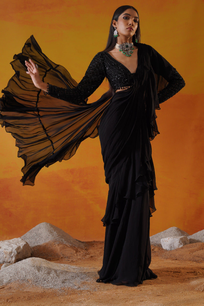 Black Georgette Saree Set