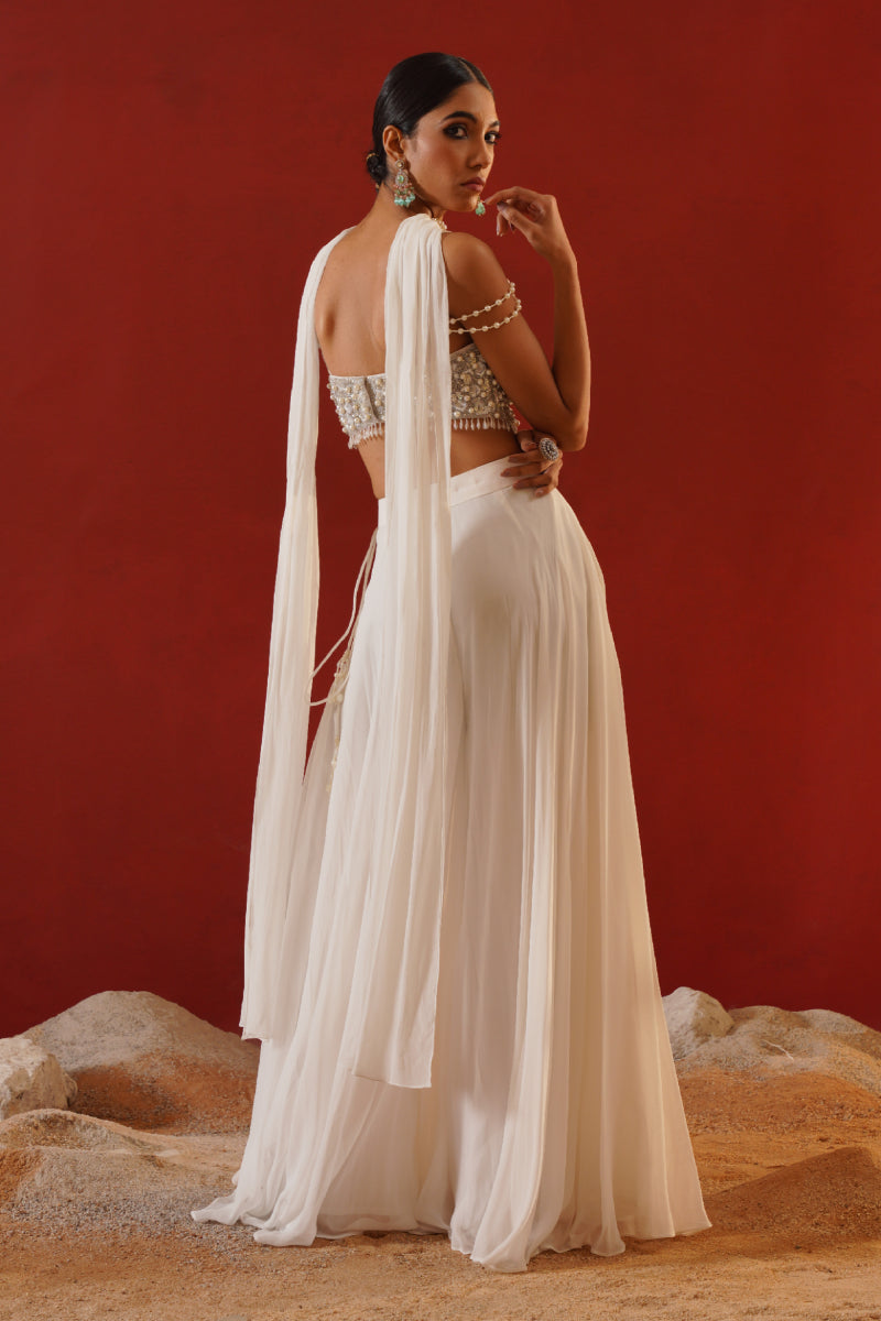 White Georgette Sharara Choli Set