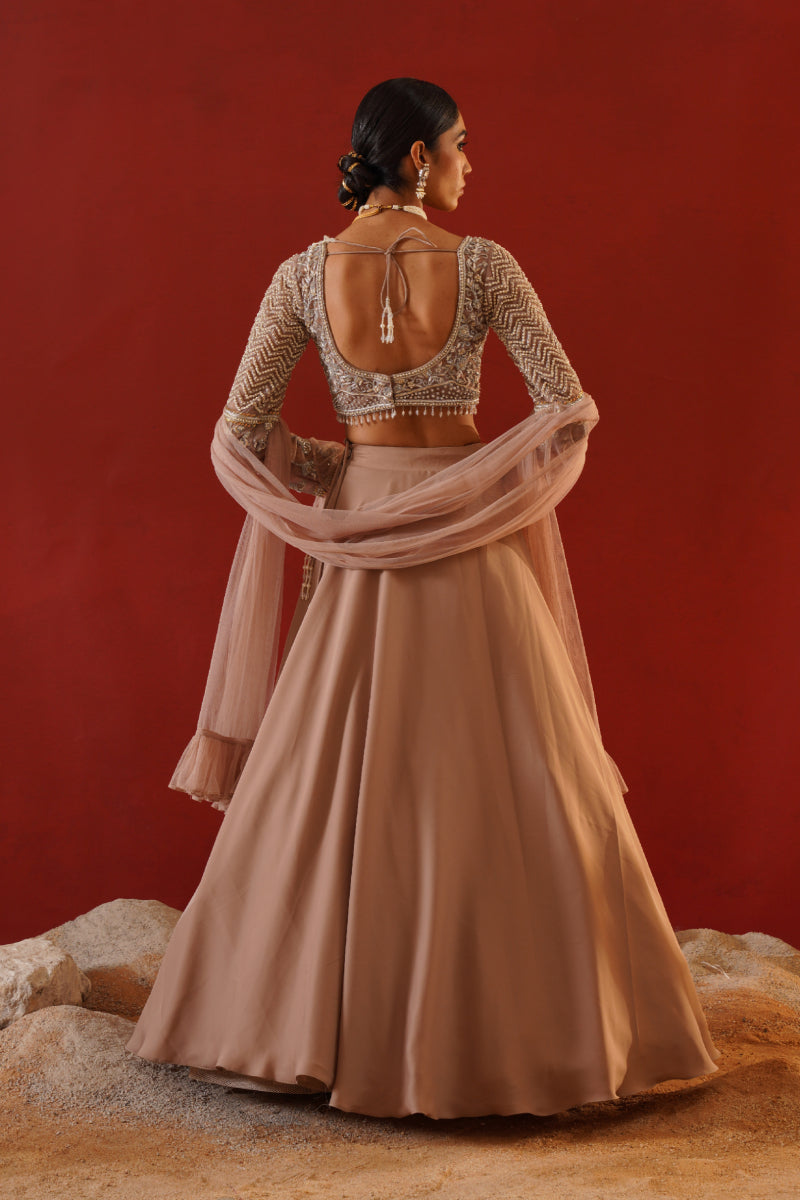 Beige Satin Lehenga Choli Set