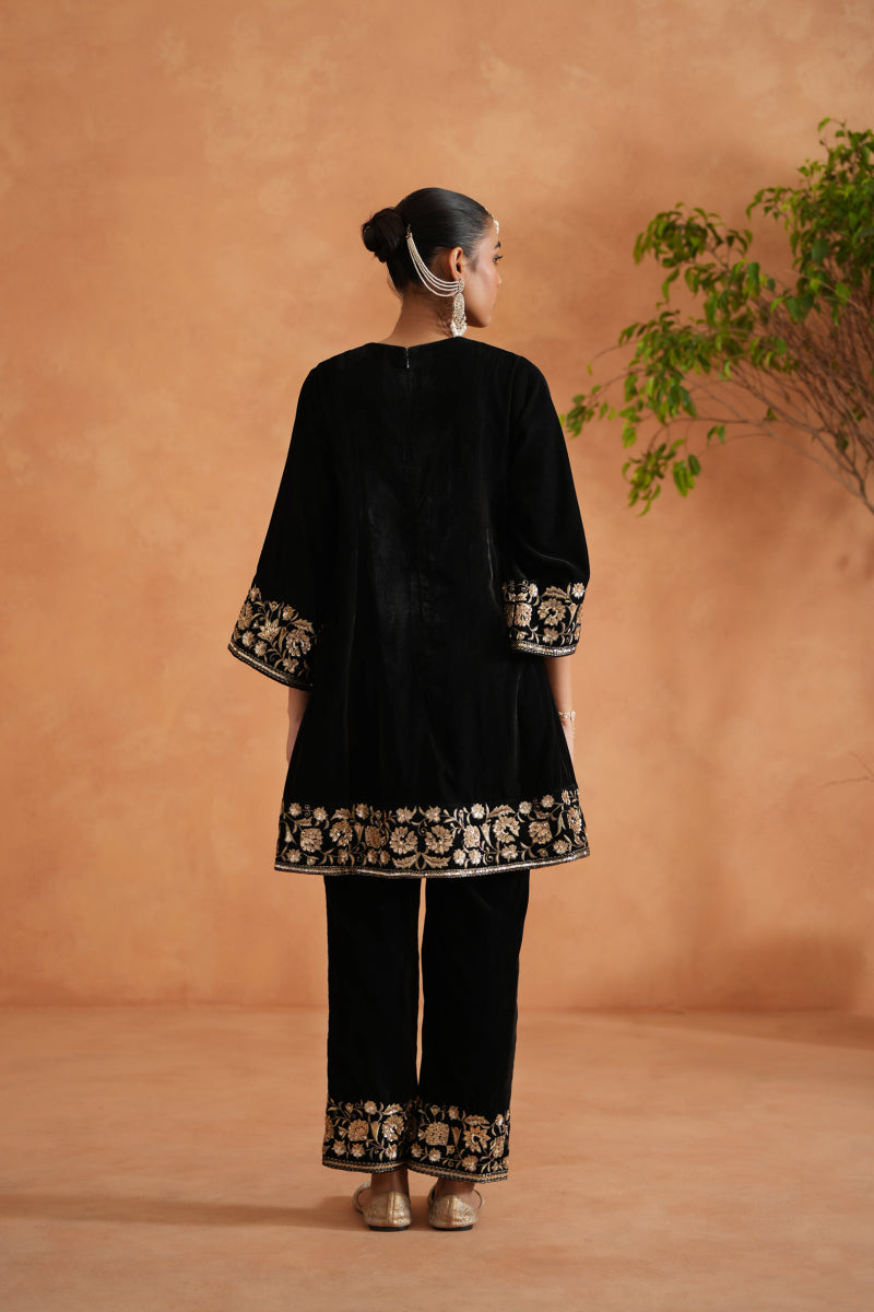Black Velvet Embroidered Tunic And Pants