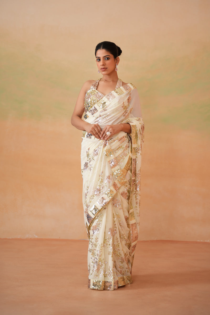 Lime Yellow Blouse, Peticoat, Running Saree