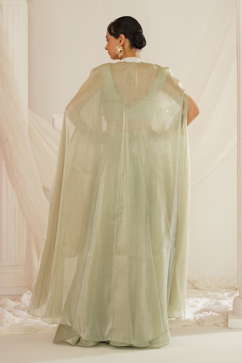Sage Green Embroidered Sharara Set