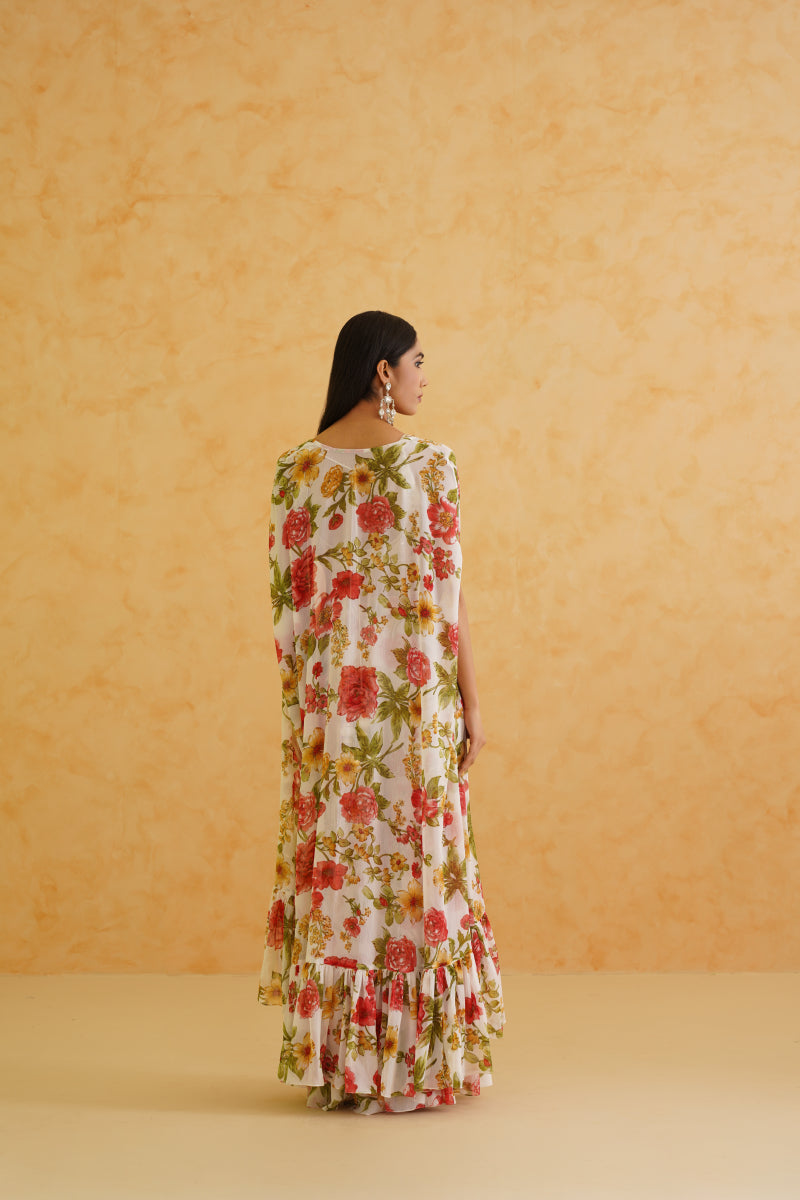 White Embroidered Croptop, Jacket And Garara Set