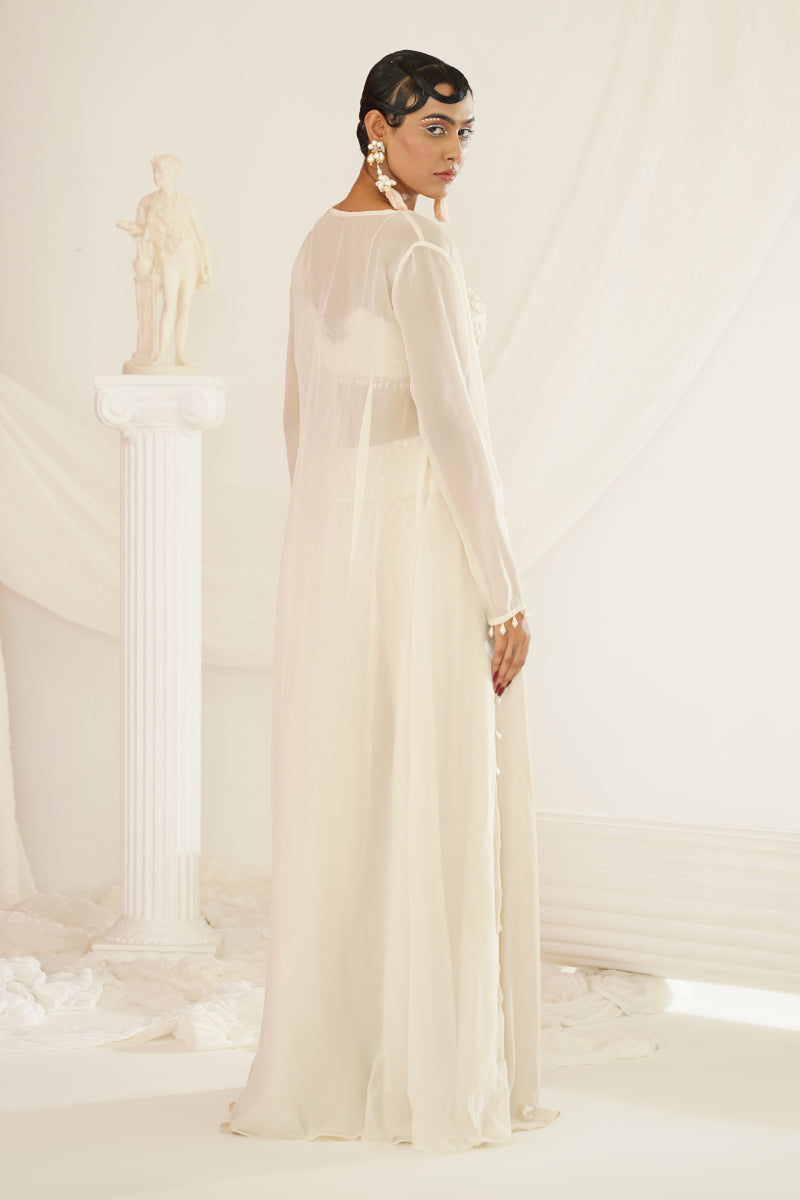 Ivory Crytals And Pearl Embroidered Blouse, Palazzo Jacket Set