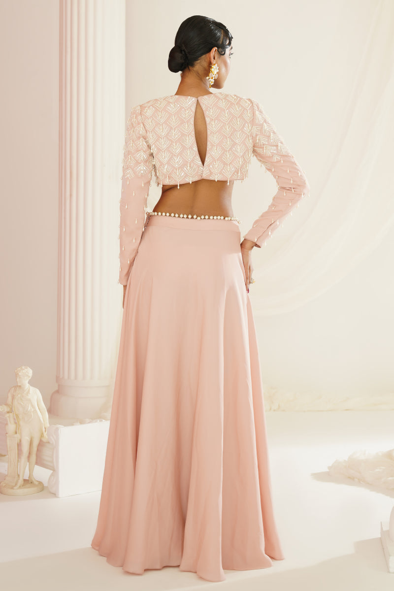 Blush Pink Embellished Skirt With Slit , Blouse
And Dupatta Set