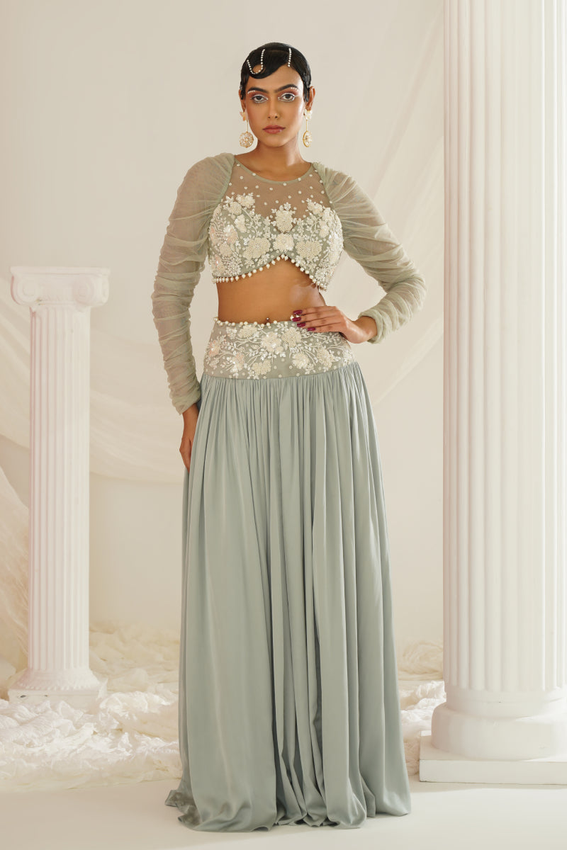 Sage Green Embroidered Lehenga Set