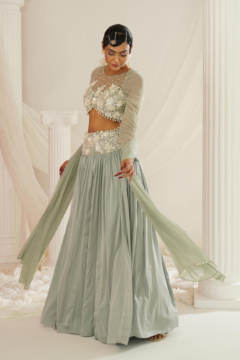 Sage Green Embroidered Lehenga Set