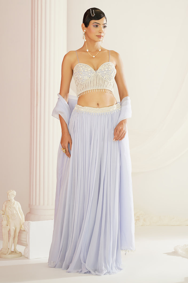 Powder Blue Embroidered Lehenga Set