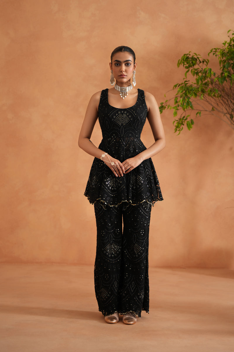 Black Peplum With Palazzo And Dupatta