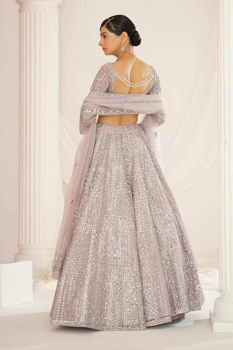 Lavender Embellished Choli, Lehenga And Dupatta Set