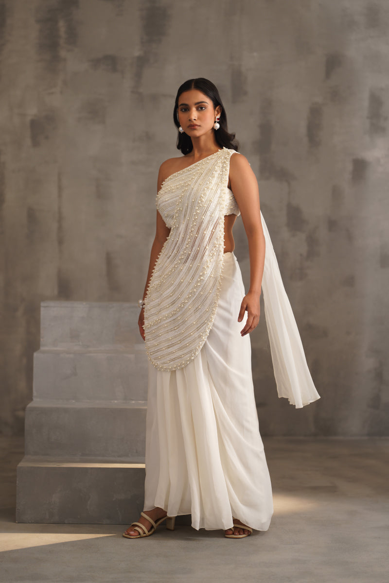 Off White Embroidered Bouse, Drape Saree