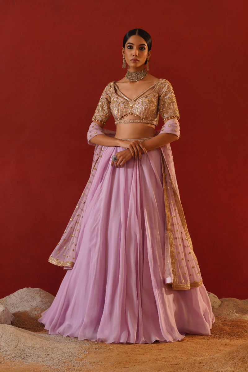 Lavender Organza Lehenga Choli Set