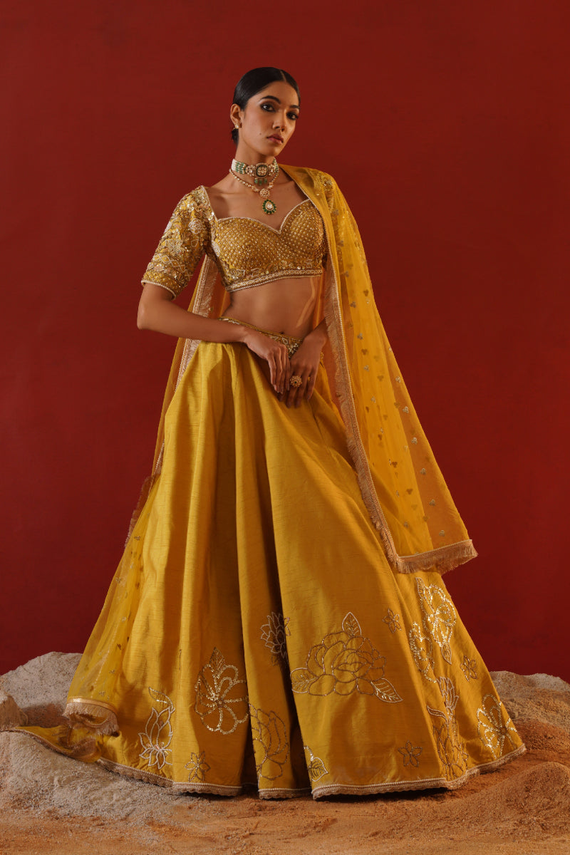 Mustard Dupian Silk Lehenga Choli Set