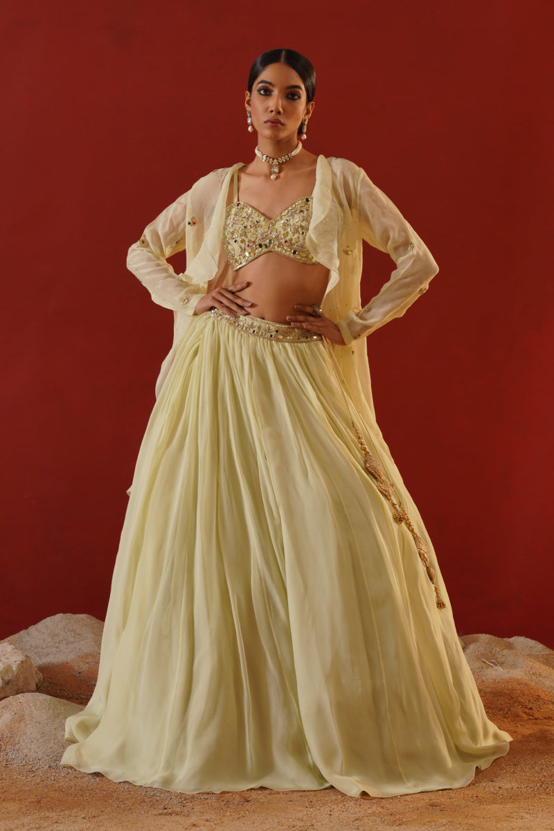 Mint Green Organza Lehenga Choli Set