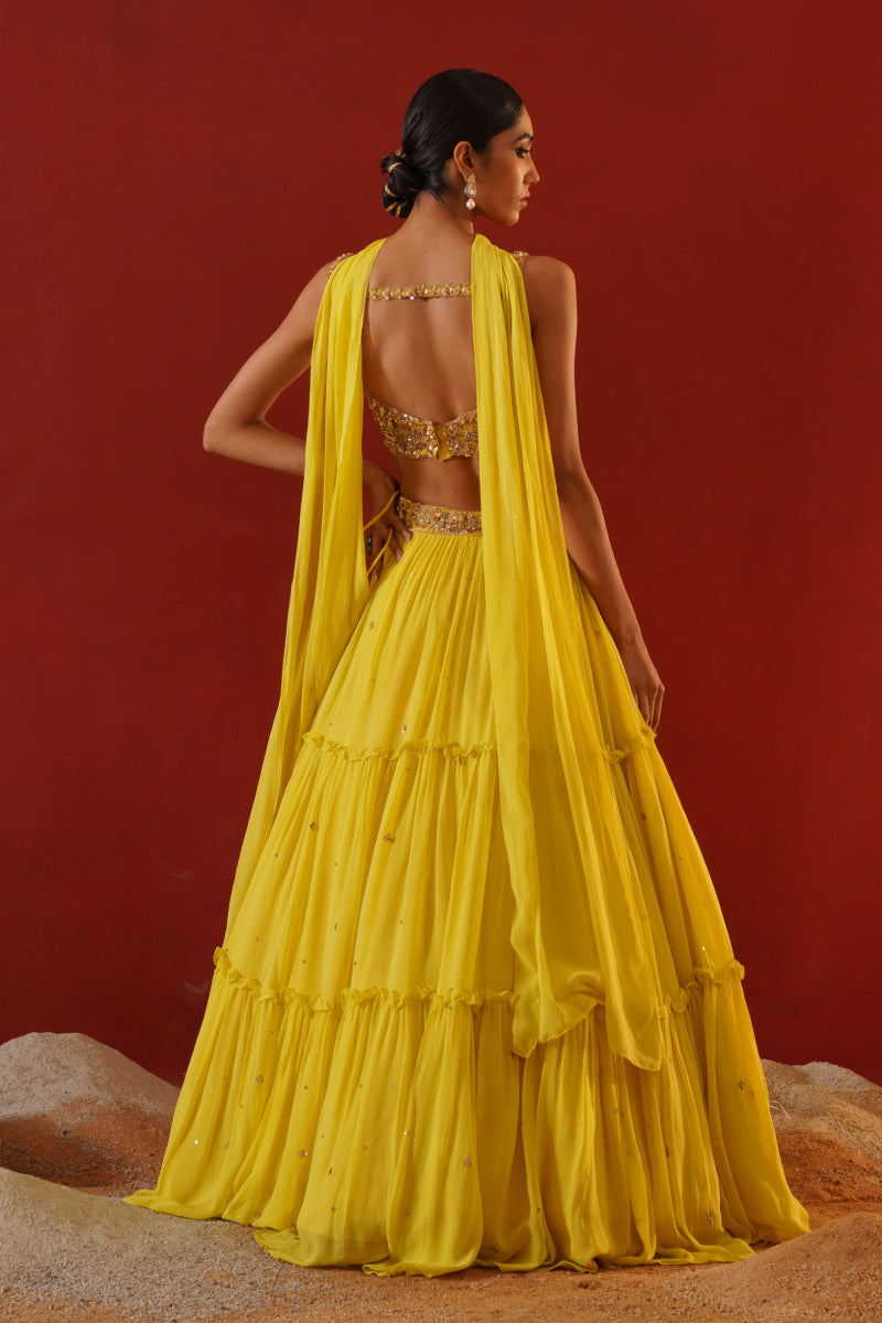 Yellow Georgette Lehenga Choli Set