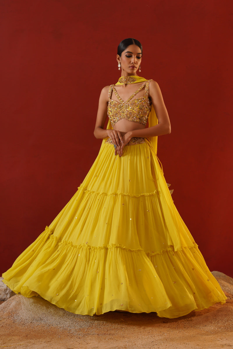 Yellow Georgette Lehenga Choli Set