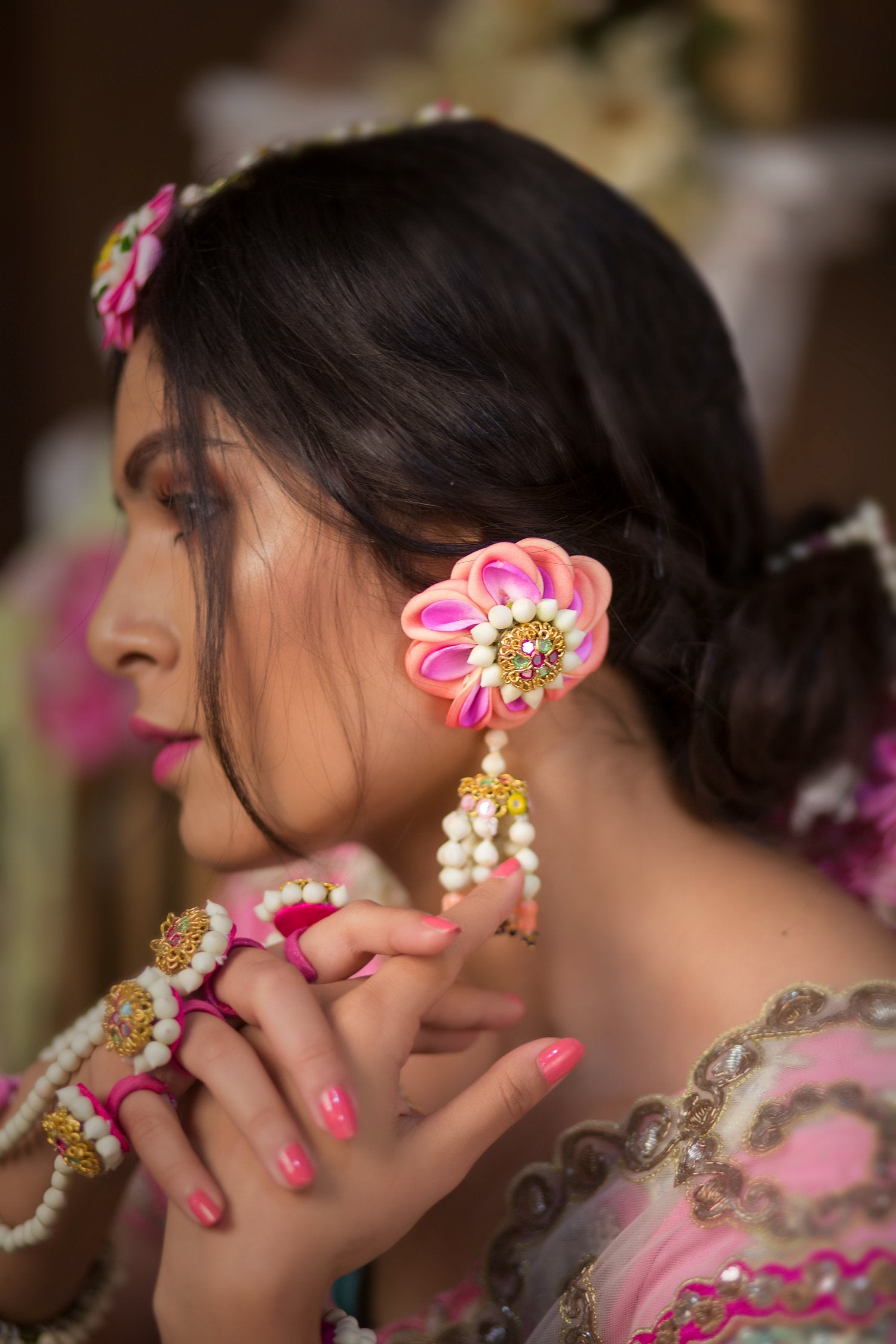 Vintage Rose Pink Gold Earrings