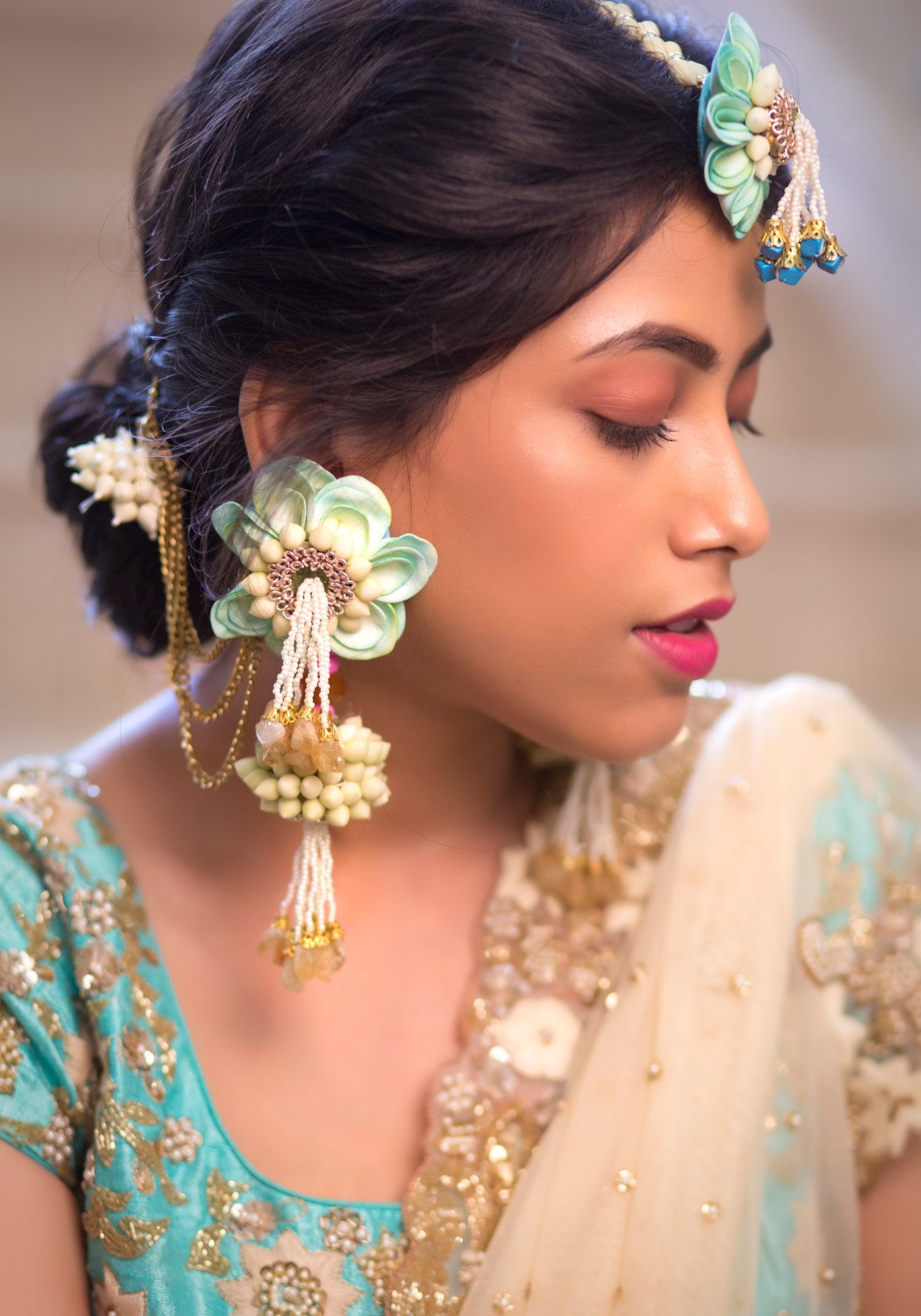 Aqua Hydrangea Waterfall Earrings