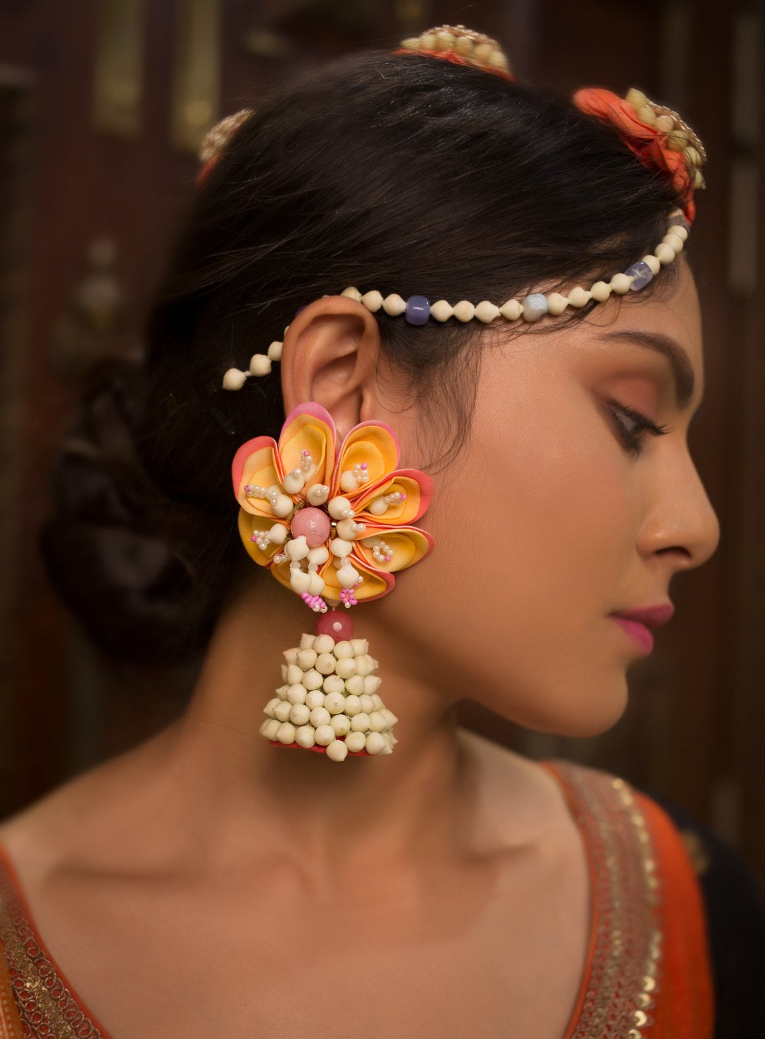 Coral Charm Floral Jhumka Earrings