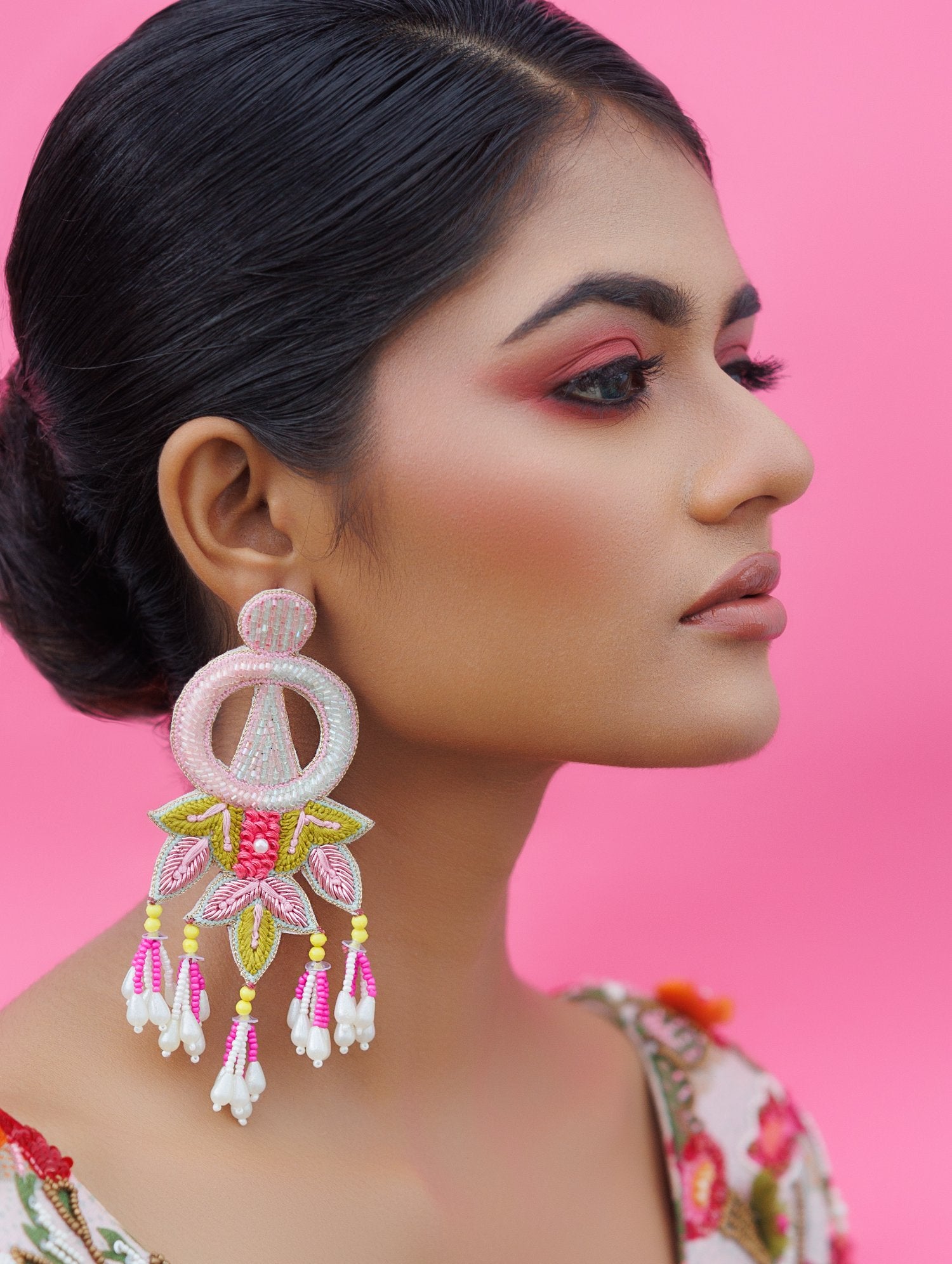Hand Embroidered Jasmine Bud Latkan Earrings
