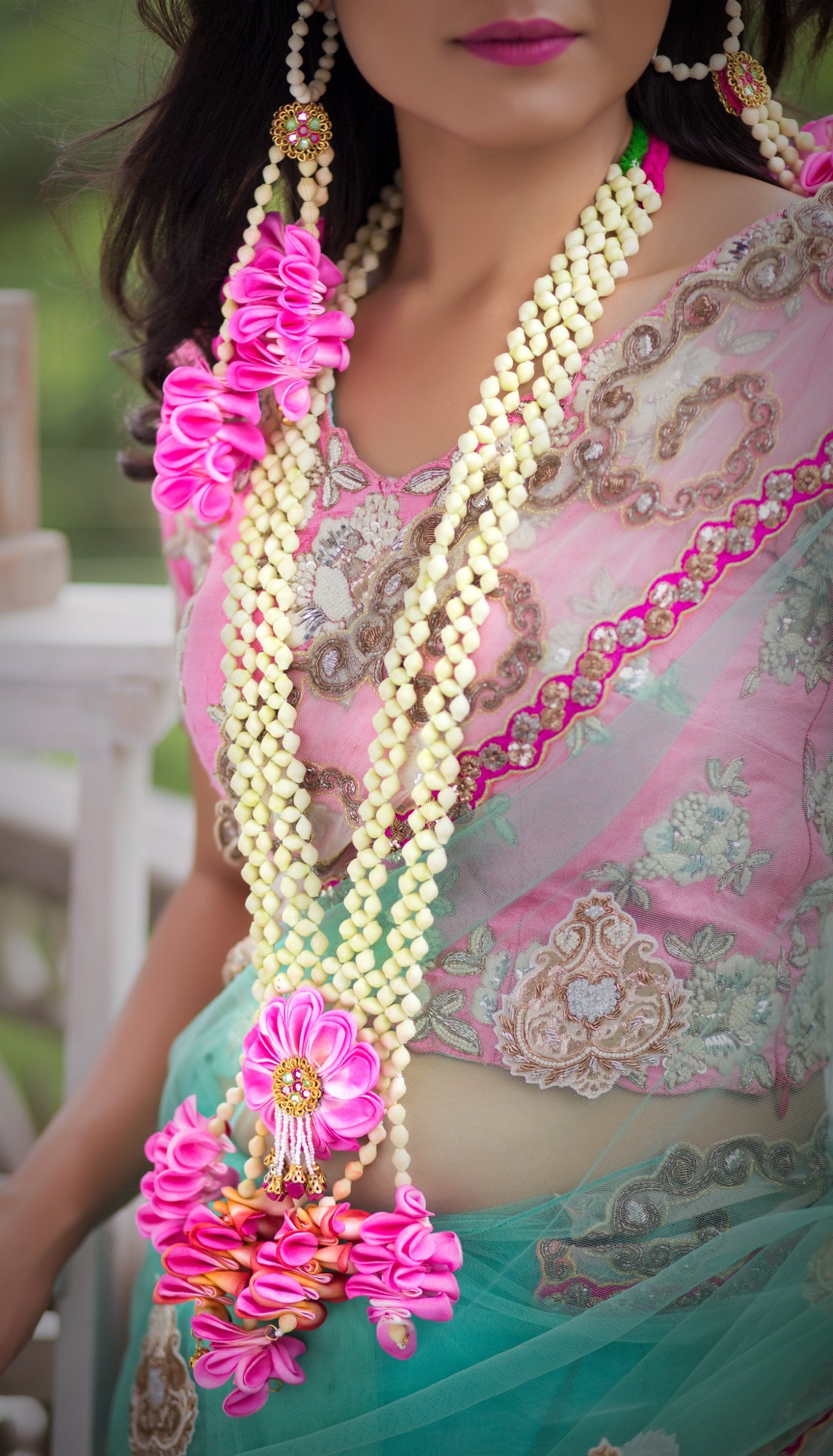 Pink Bougainvillea Necklace With Danglers