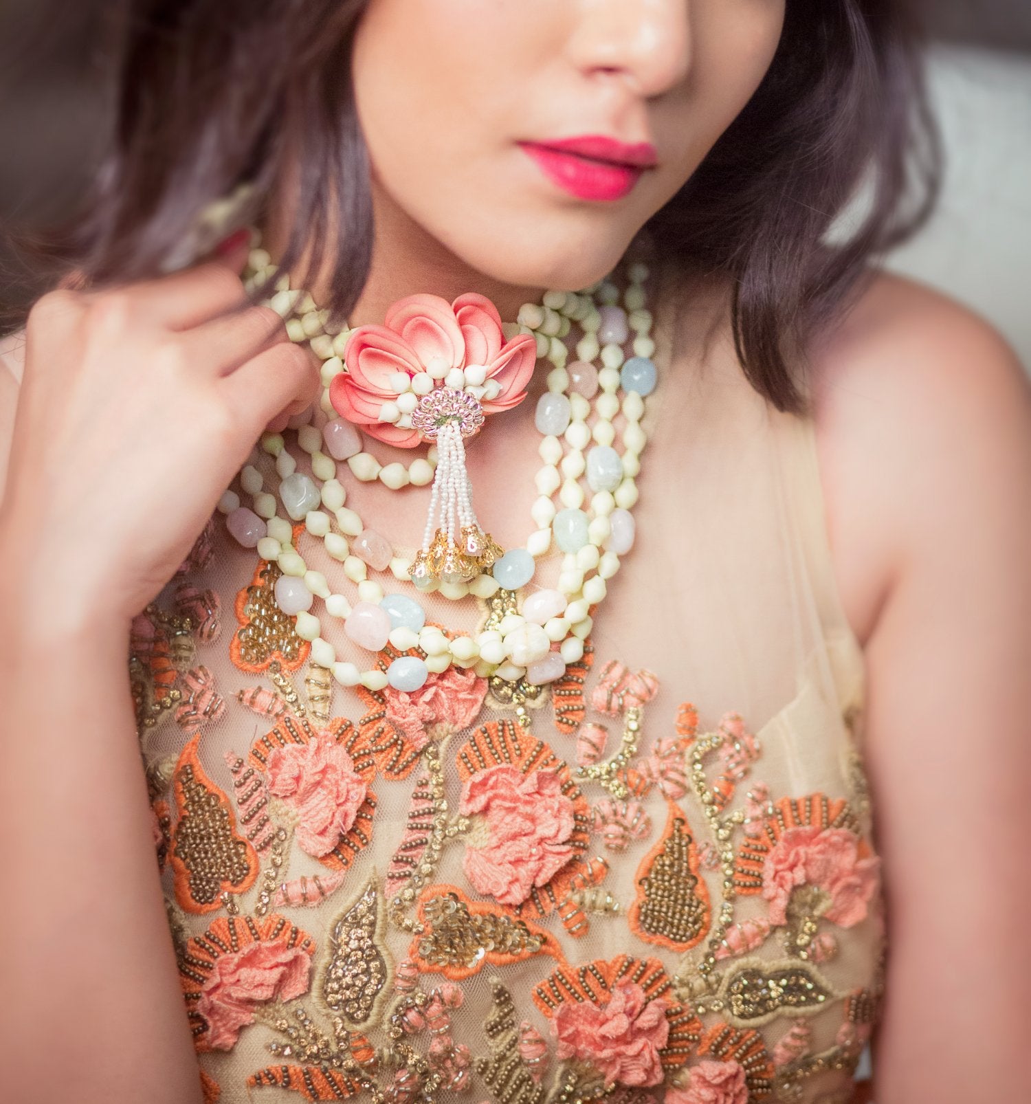 Multi-Strand Real-Look Mogra Necklace