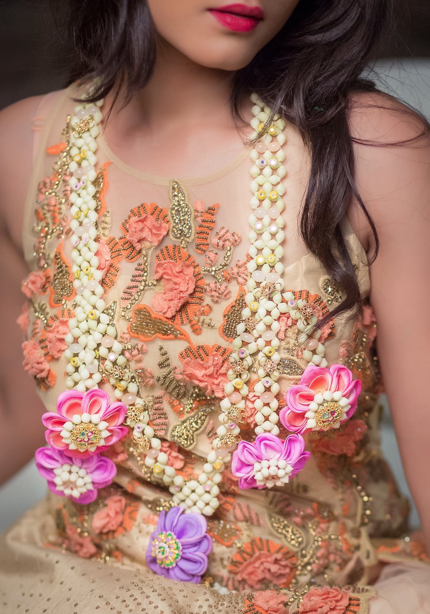 Multilayered Real Look Mogra Necklace