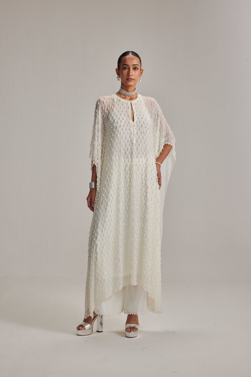 Off White Pearl Drop Kaftaan set